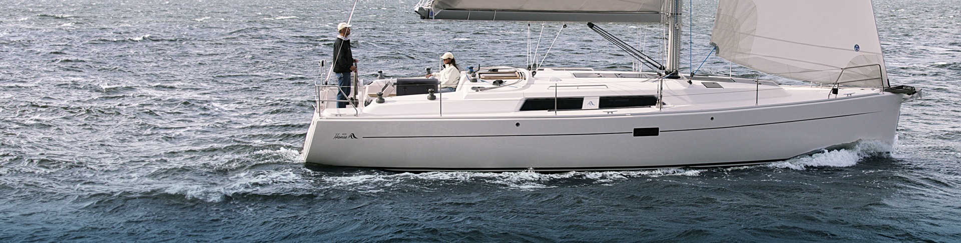 Hanse 400 on the water, profile view